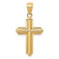 14K Polished Beveled Stick Cross with Frame Pendant, 32 mm