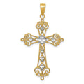 14K and White Rhodium Polished Diamond-Cut Cut-Out Cross Pendant, 43.5 x 25 mm