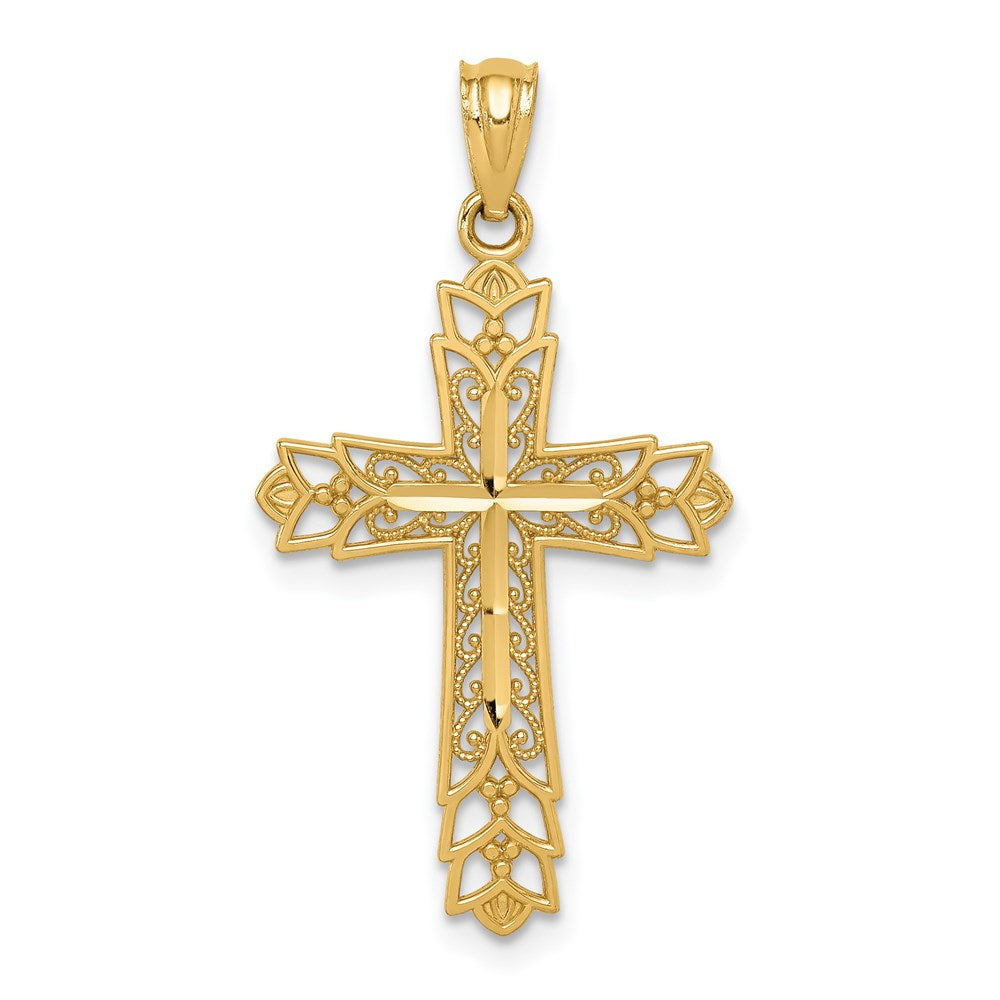 14k Polished Filigree Reversible Cross Pendant, 30 mm
