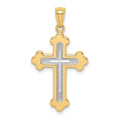14k Two-tone Polished Budded Cross Pendant, 28 mm