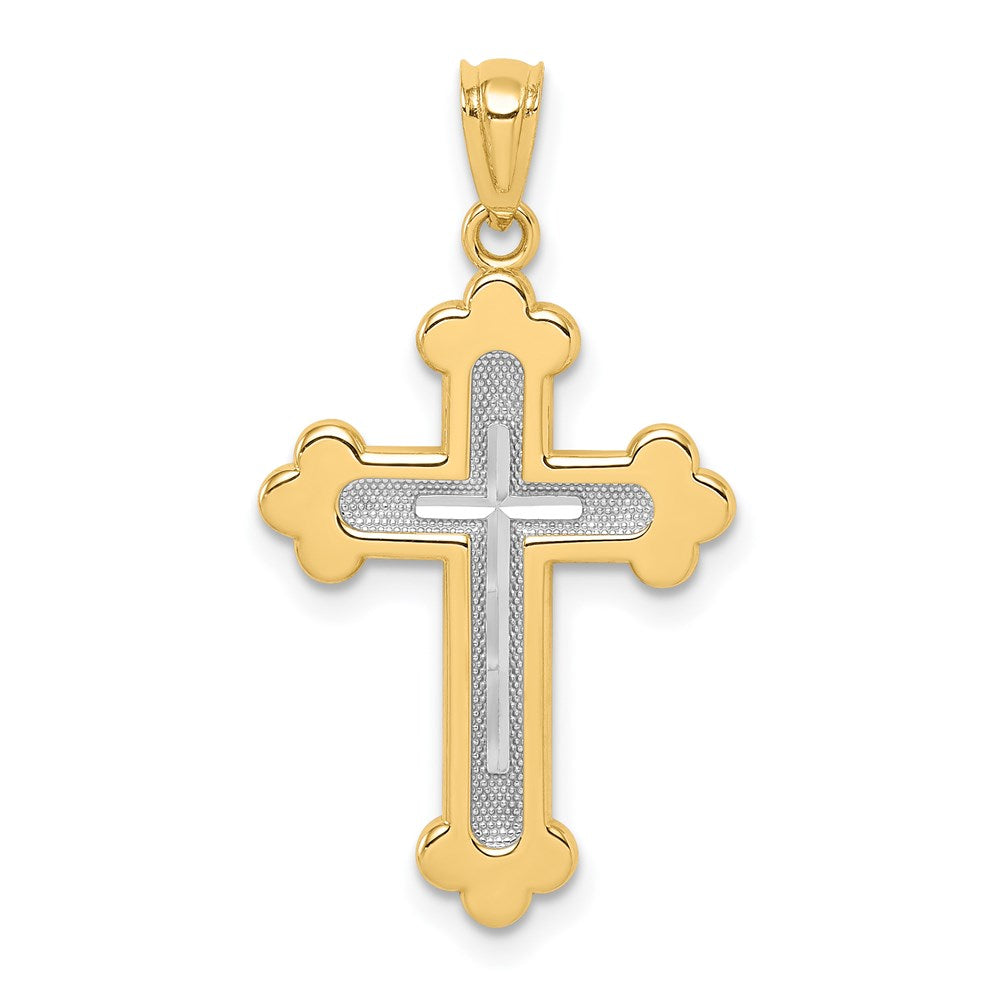 14k Two-tone Polished Budded Cross Pendant, 28 mm