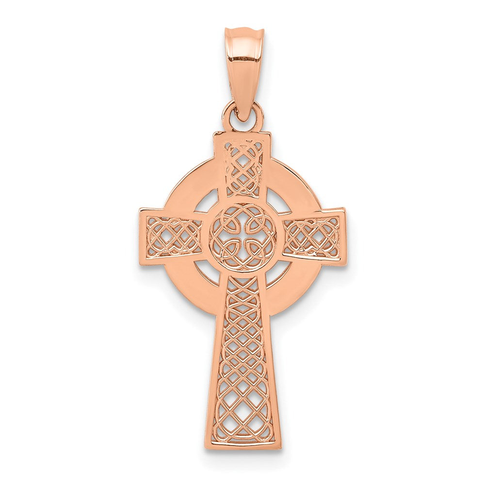 14k Rose Gold Celtic Cross Pendant, 26 x 13 mm