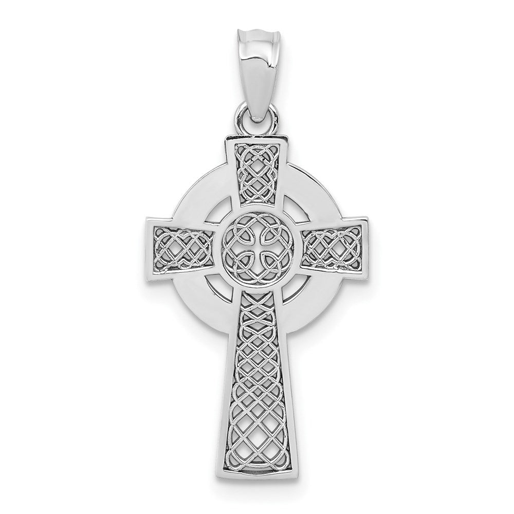 14k White Gold Celtic Cross Pendant, 26 x 13 mm