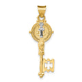14k with White Rhodium Solid St. Benedict 2-Sided Cross Key Pendant, 34.25 x 11.6 mm
