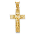14k Polished Satin and Diamond-cut Crucifix Pendant, 26.5 x 13 mm