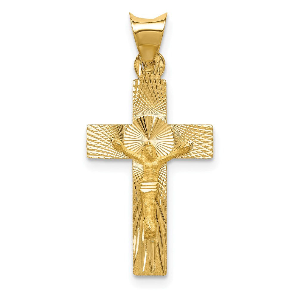 14k Polished Satin and Diamond-cut Crucifix Pendant, 26.5 x 13 mm