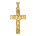 14k Polished Satin and Diamond-cut Crucifix Pendant, 35.5 x 18 mm