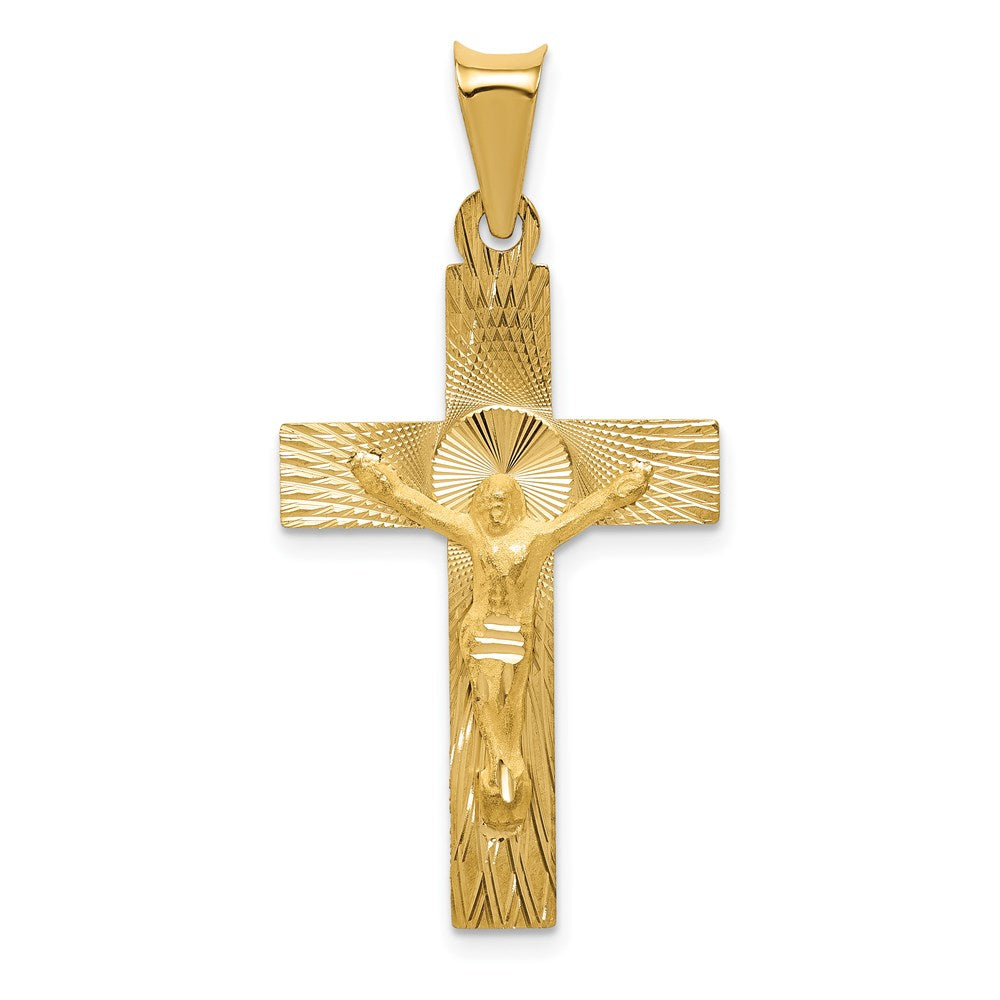 14k Polished Satin and Diamond-cut Crucifix Pendant, 35.5 x 18 mm