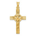 14k Polished Satin and Diamond-cut Crucifix Pendant, 40.5 x 20.5 mm