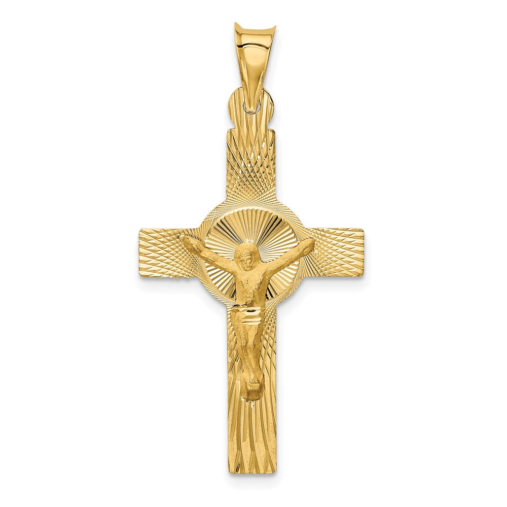 14k Polished Satin and Diamond-cut Crucifix Pendant, 40.5 x 20.5 mm