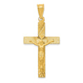 14k Polished Satin and Diamond-cut Crucifix Pendant, 46.5 x 24 mm
