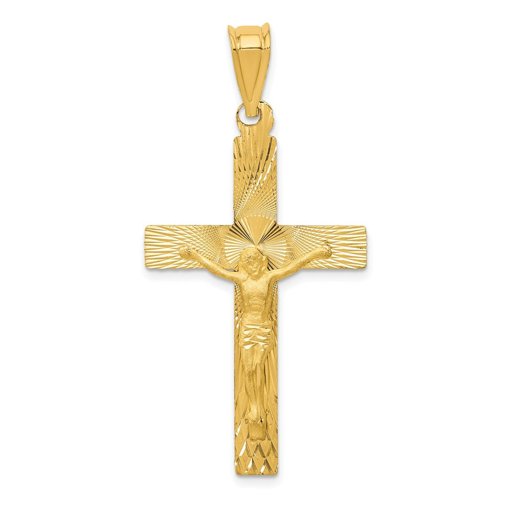 14k Polished Satin and Diamond-cut Crucifix Pendant, 46.5 x 24 mm