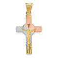 14K with Rose and White Rhodium Iona Crucifix Cross Pendant, 28 x 14 mm