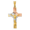 14K with Rose and White Rhodium Iona Crucifix Cross Pendant, 48 x 24.5 mm