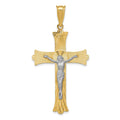 14k Two-Tone Polished Satin Diamond-cut Crucifix Cross Pendant, 49.5 x 27 mm