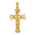 14k Polished Satin and Diamond-cut Crucifix Pendant, 37 x 20 mm