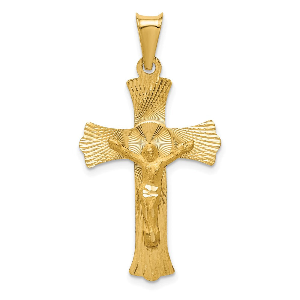 14k Polished Satin and Diamond-cut Crucifix Pendant, 37 x 20 mm