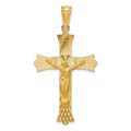14k Polished Satin and Diamond-cut Crucifix Pendant, 49.5 x 27 mm