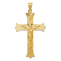 14k Polished Satin and Diamond-cut Crucifix Cross Pendant, 59 x 33 mm