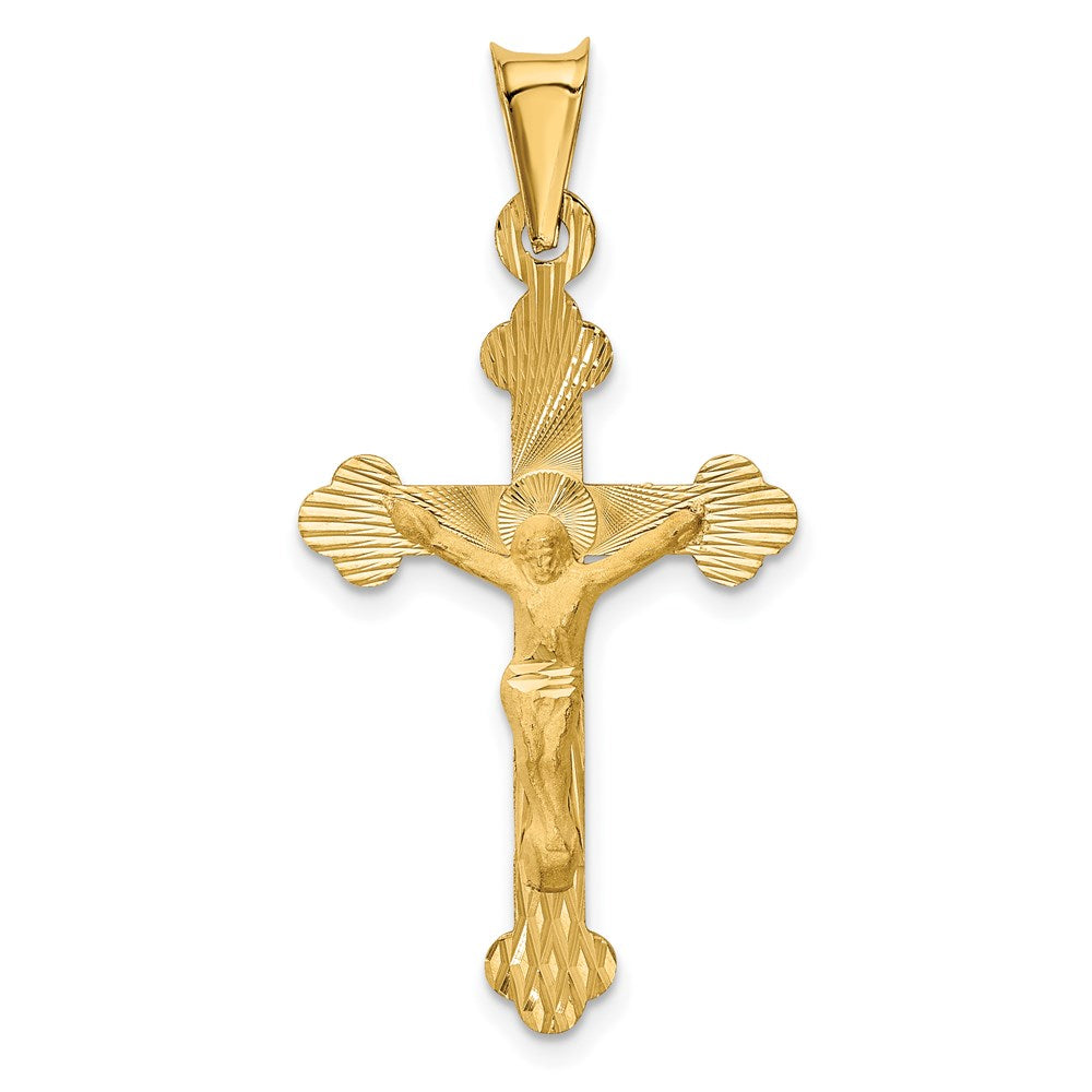 14k Polished Satin and Diamond-cut Crucifix Pendant, 37 x 19 mm
