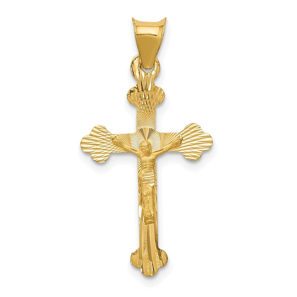 14k Polished Satin and Diamond-cut Crucifix Pendant, 29.5 x 15 mm