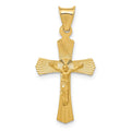 14k Polished Satin and Diamond-cut Crucifix Pendant, 26.5 x 14 mm