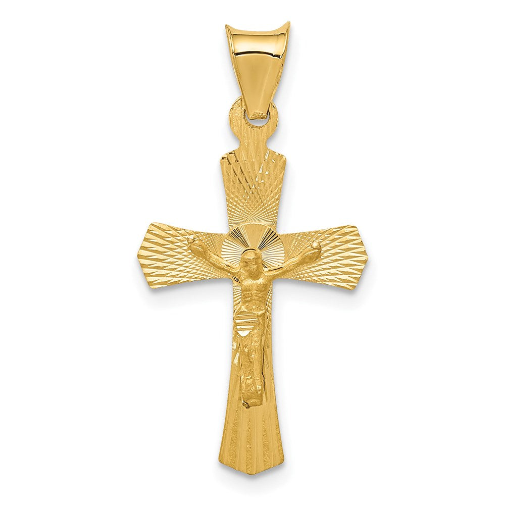 14k Polished Satin and Diamond-cut Crucifix Pendant, 26.5 x 14 mm