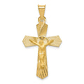 14k Polished Satin and Diamond-cut Crucifix Pendant, 37 x 19.5 mm