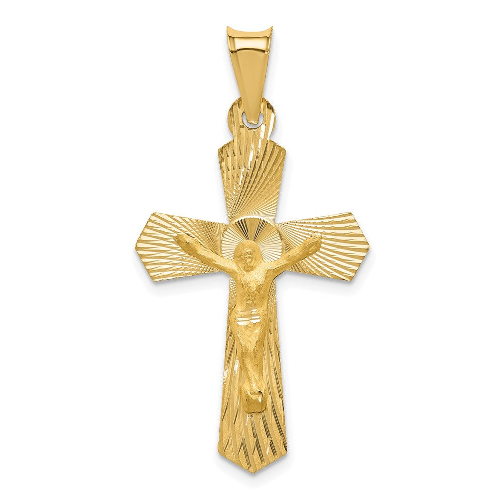 14k Polished Satin and Diamond-cut Crucifix Pendant, 37 x 19.5 mm