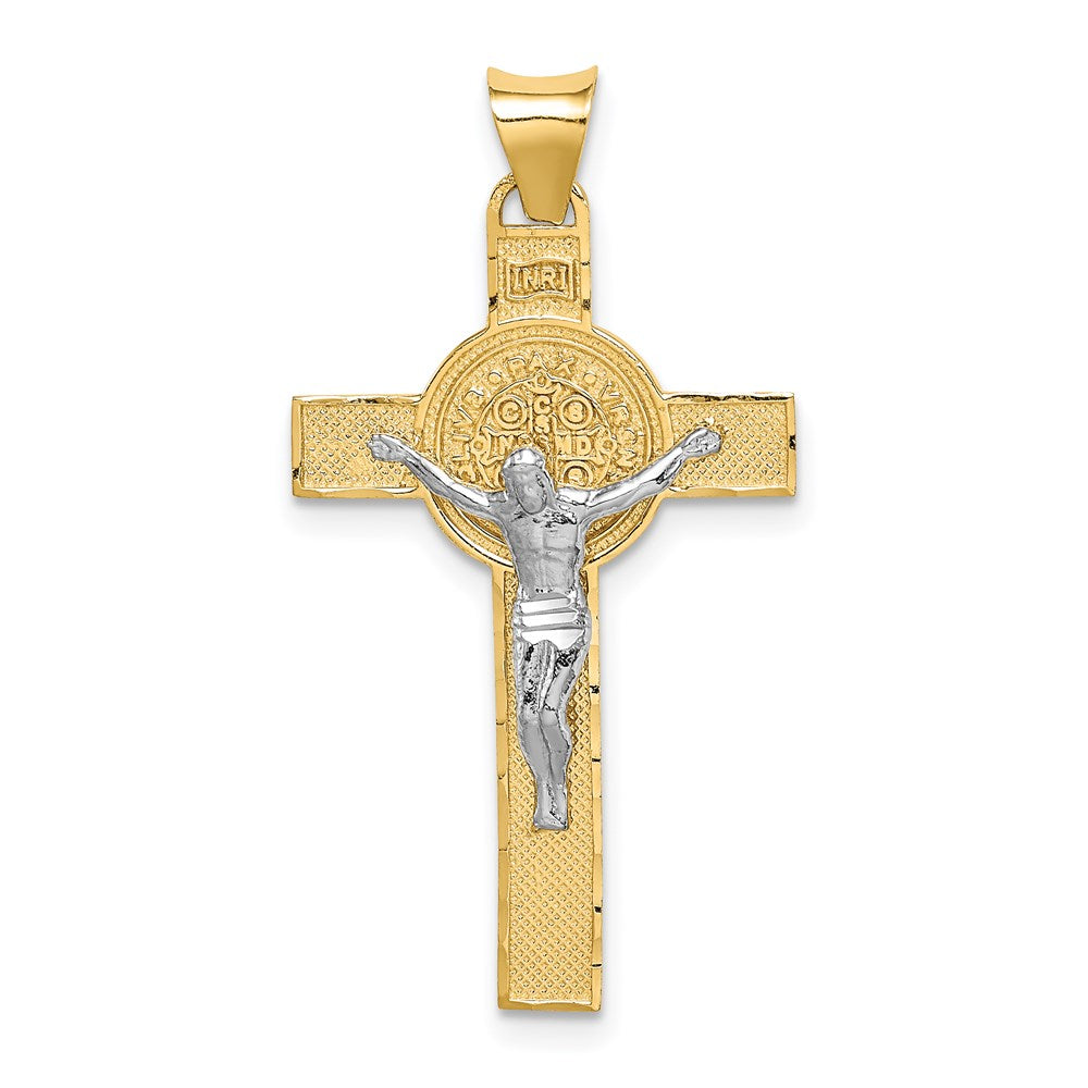 14k Two-Tone Crucifix Reverses to St. Benedict Medal Pendant, 1.8 g