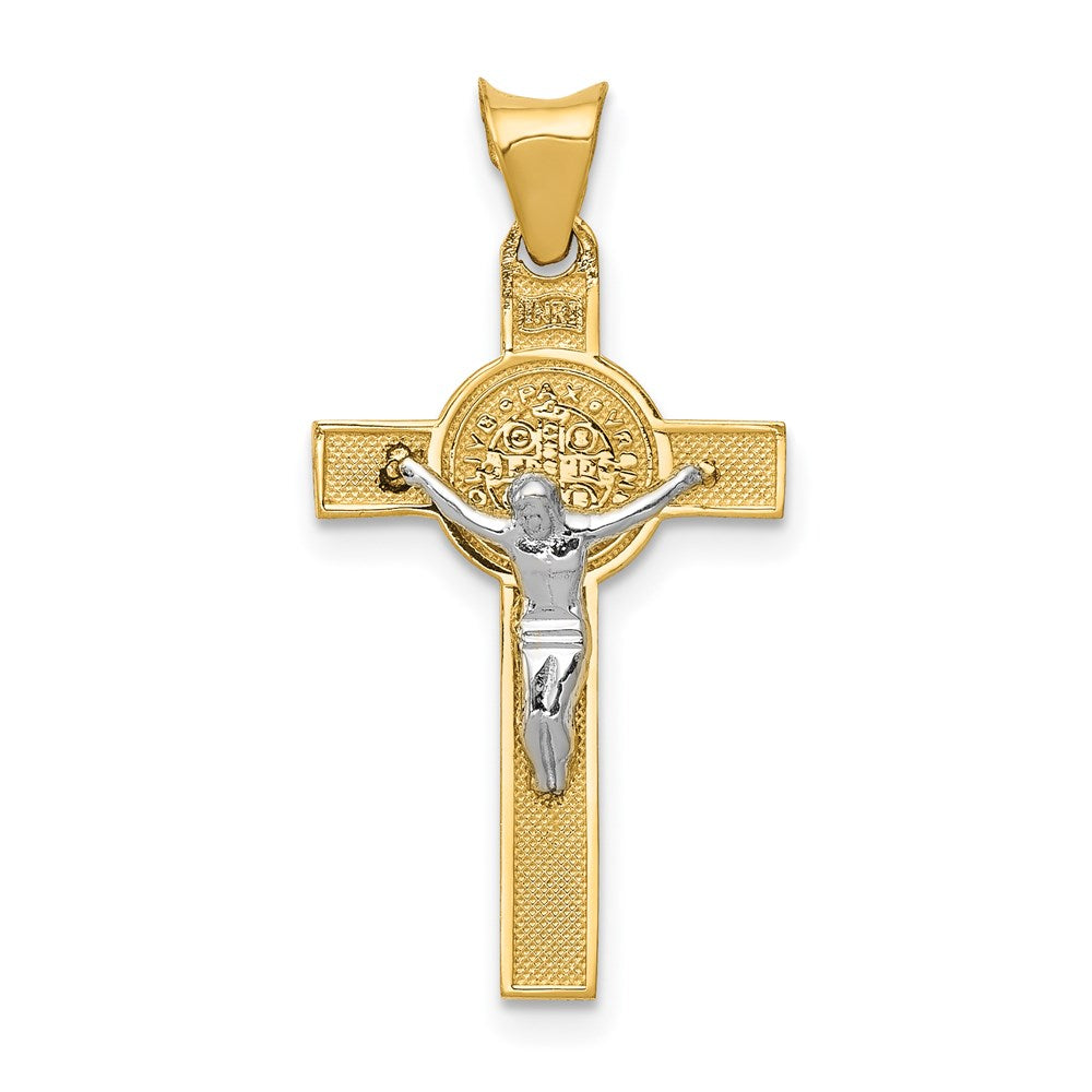14k Two-Tone Crucifix Reverses to St. Benedict Medal Pendant, 1.12 g