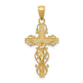 14K Polished Crucifix with Lace Trim Pendant, 33.5 x 16 mm