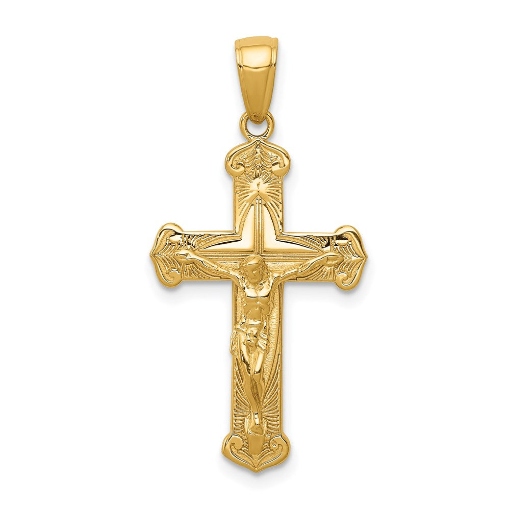 14K Polished Textured Crucifix Pendant, 30 x 17 mm