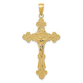 14K Polished Textured INRI Crucifix Fleur de Lis Pendant, 45 x 23 mm