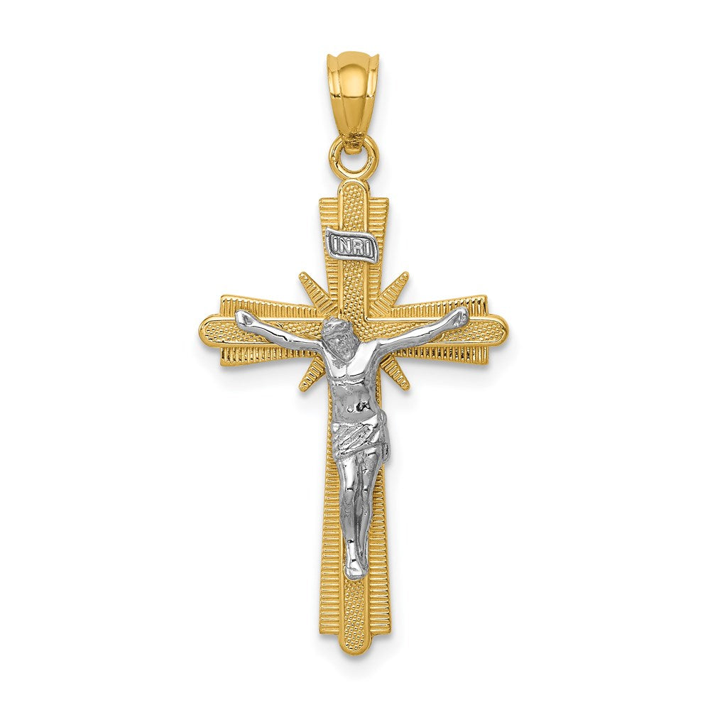 14k Two-tone Gold Polished Crucifix Pendant, 31.5 x 17 mm