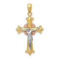 14K Tri-color Polished Crucifix Pendant, 31.5 x 17.5 mm