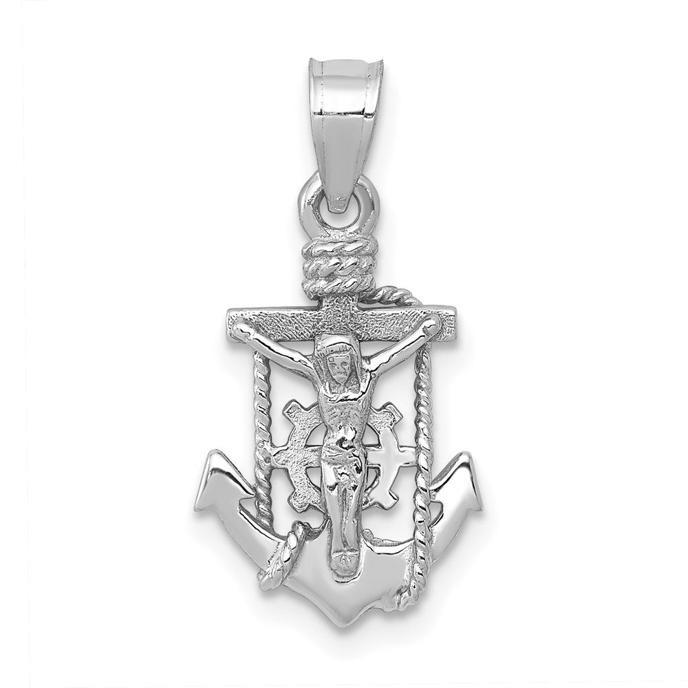 14k White Gold Polished Mariner Crucifix Pendant, 23 x 11 mm