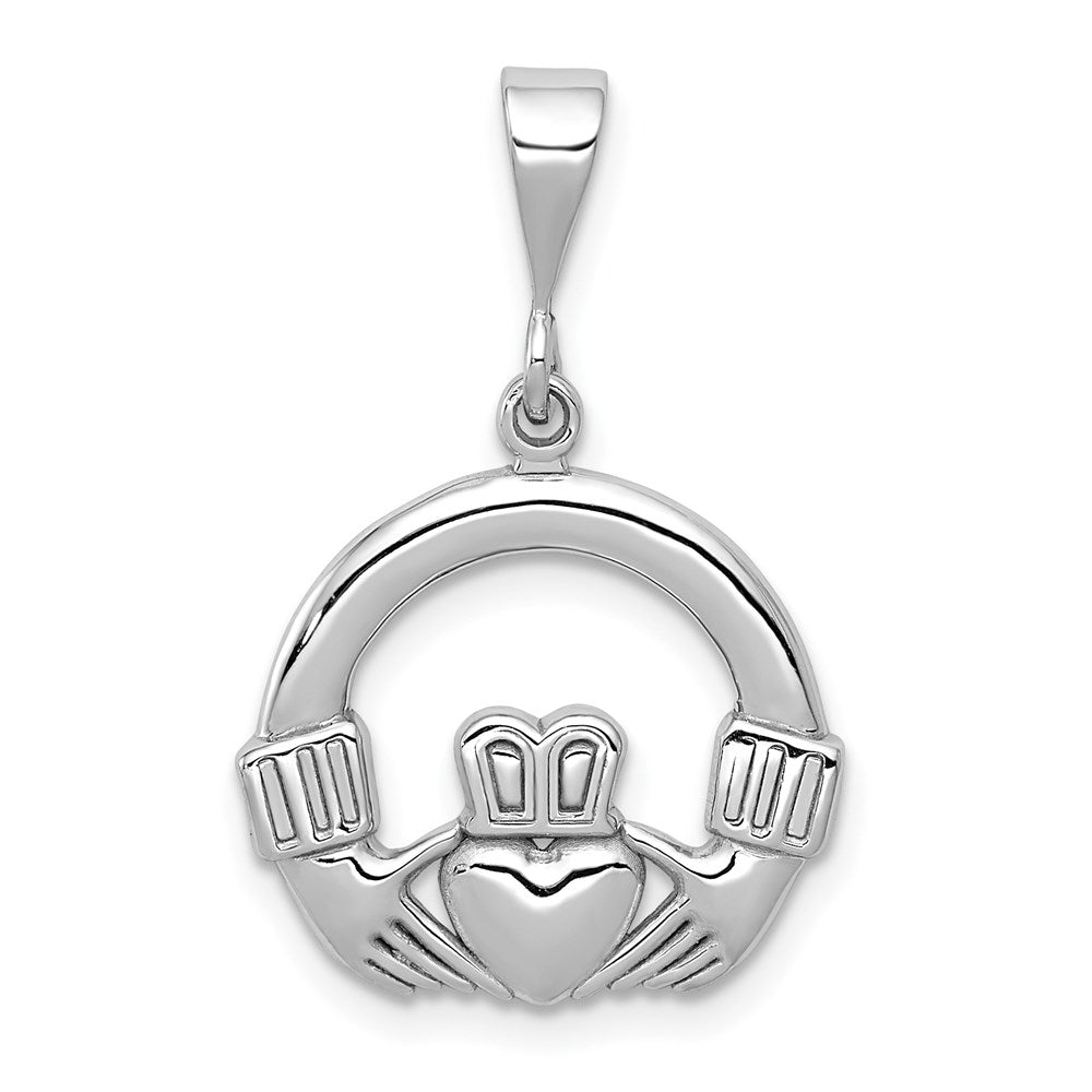 14k White Gold Claddagh Charm, 26 x 17 mm