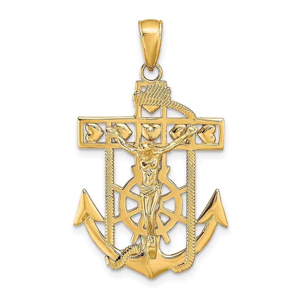 14K Polished Textured Mariners Crucifix Pendant, 35.5 x 21.5 mm
