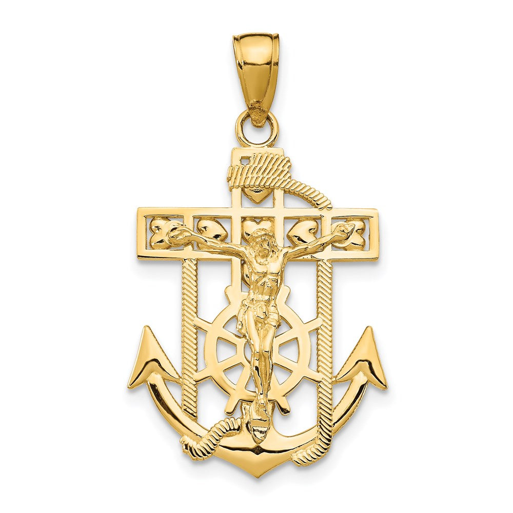 14K Polished Textured Mariners Crucifix Pendant, 31.5 x 18 mm