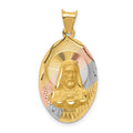 14K with Rose and White Rhodium Diamond-cut Solid Sagrado Corazon de Jesus Oval Pendant, 28.5 x 14.35 mm