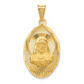 14K Polished Diamond-cut Solid Sagrado Corazon de Jesus Oval Pendant, 2.22 g