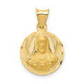 14K Polished Diamond-cut Solid Sagrado Corazon de Jesus Round Pendant, 0.98 g