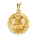14K Polished Diamond-cut Solid Sagrado Corazon de Jesus Round Pendant, 2.36 g