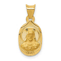 14K Polished Diamond-cut Solid Sagrado Corazon de Jesus Oval Pendant, 0.87 g