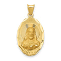 14K Polished Diamond-cut Solid Sagrado Corazon de Jesus Oval Pendant, 1.58 g