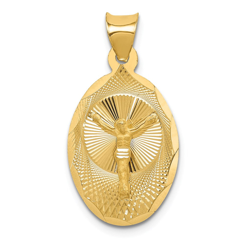 14K Polished Diamond-cut Corpus Oval Pendant, 25.5 x 13 mm
