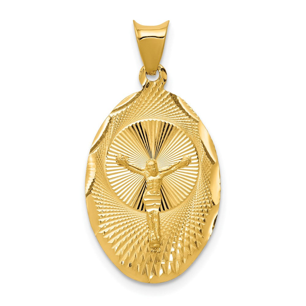 14K Polished Diamond-cut Corpus Oval Pendant, 28 x 14.5 mm