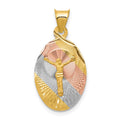 14K with Rose and White Rhodium Diamond-cut Corpus Oval Pendant, 25.5 x 13 mm