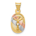 14K with Rose and White Rhodium Diamond-cut Corpus Oval Pendant, 20.5 x 9.5 mm